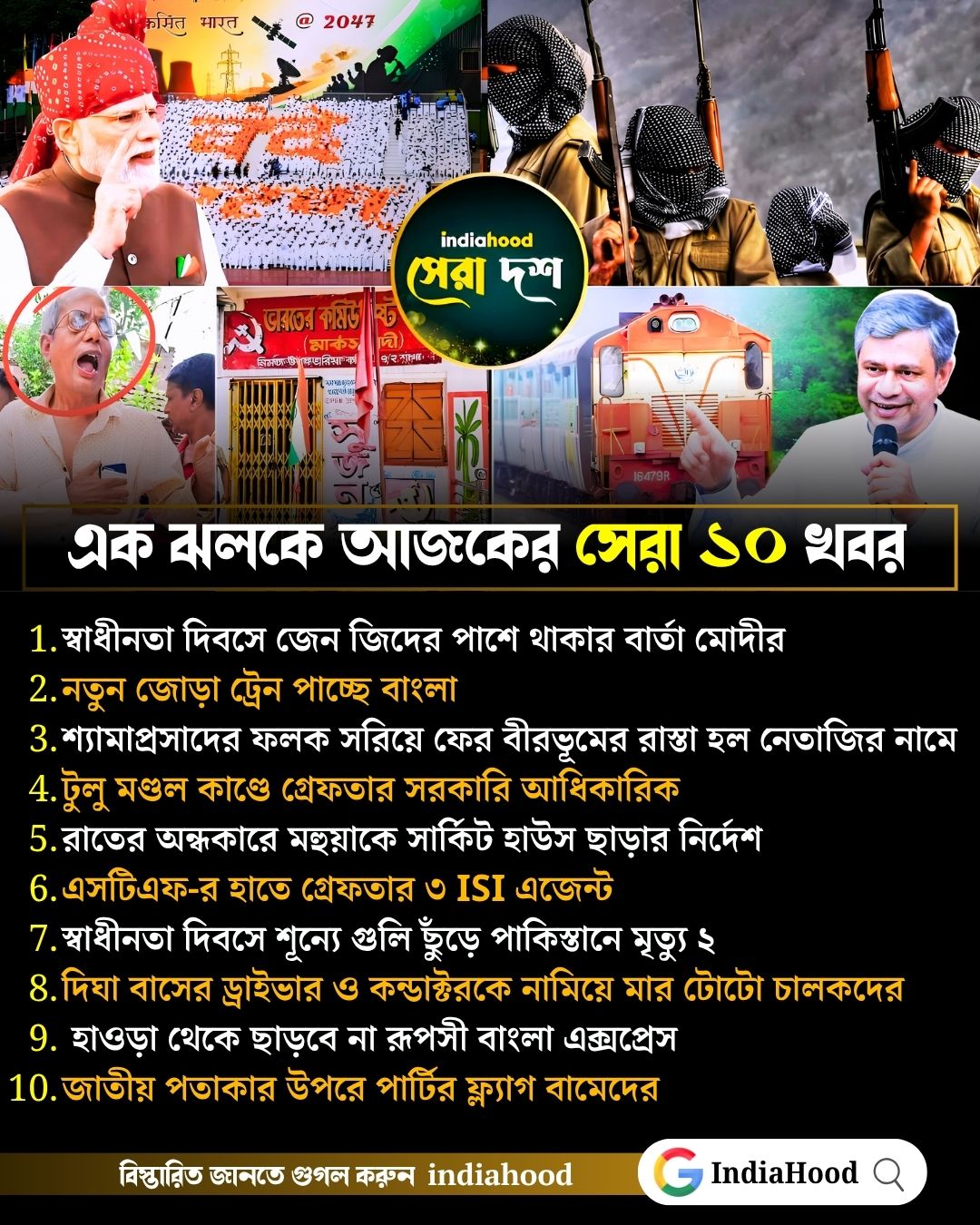 আজকের সেরা ১০ খবর (১৫ আগস্ট)